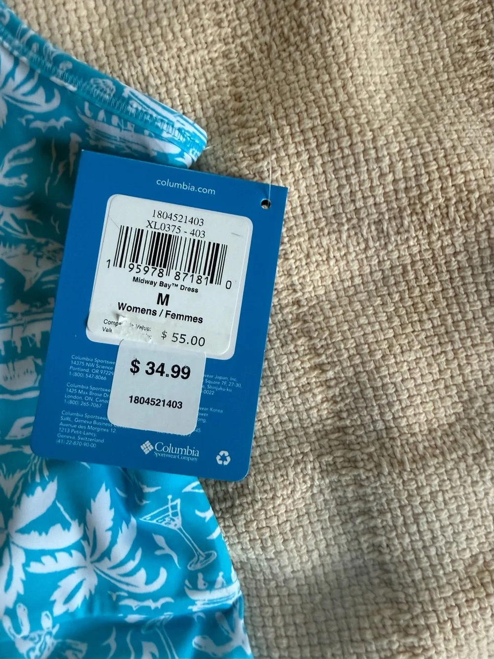 Ladies Blue Tropical Print Sleeveless Dress